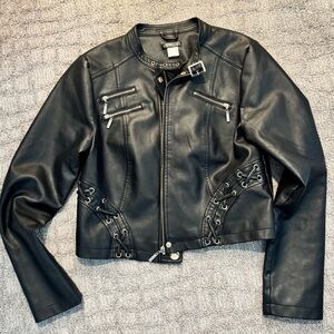 VENUS Pleather Black Moto Jacket with Lace-Up Sides